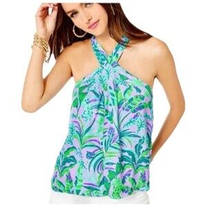 Lilly Pulitzer Rori Halter Top Blouse Purple Iris Preppy Vacation Size XL NWT’s